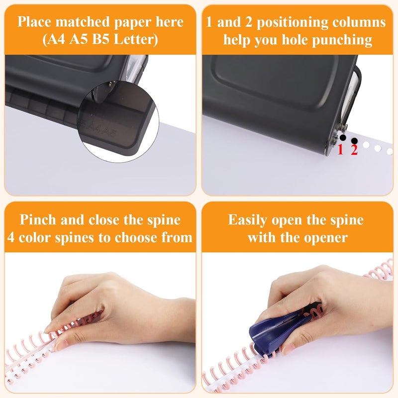 Hoqqf 10 Hole Punch Binding Machine for Planners with 10 Multi-Color Binder Rings,30 Holes on A4,20 Holes on A5,26 Holes on B5,10 Sheet Capacity (Black) - Image 4